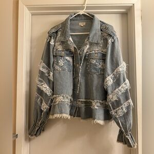 POL Blue Jean Jacket with Lace Accents